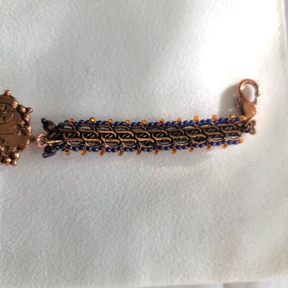 SATELLITE PARIS VINTAGE AMETHYST FACETED GLASS STONE COPPER BRACELET - Picture 3 of 4